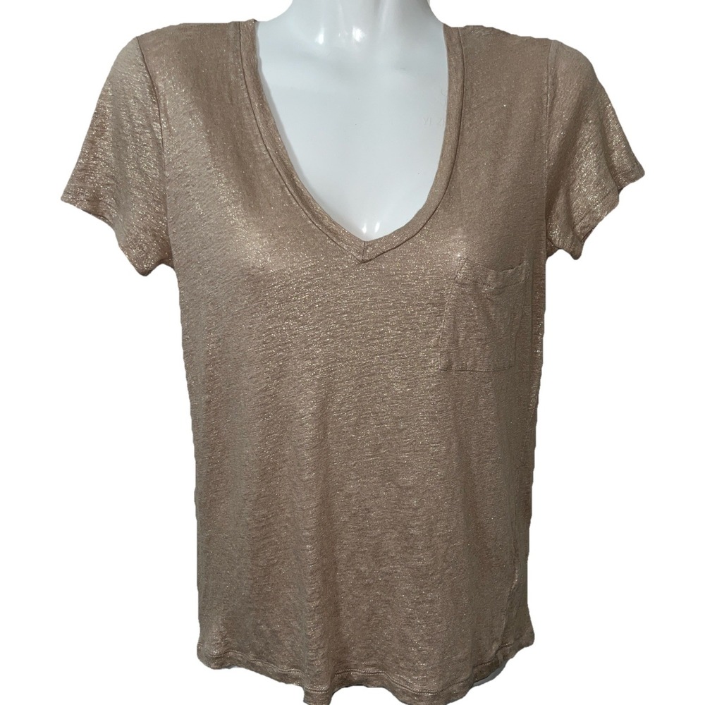 J. Crew Women's XS Top 100% Linen Gold Shimmer V-neck Holiday Party Festive